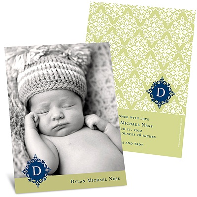 Born in Elegance in Green -- Photo Birth Announcement