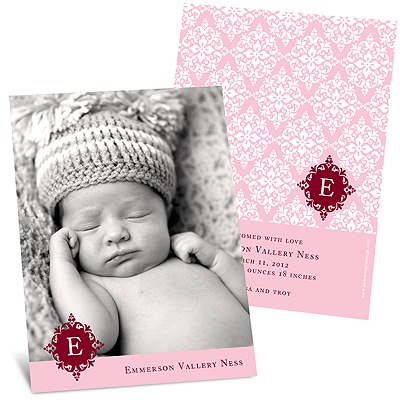 Born in Elegance in Pink -- Photo Birth Announcement