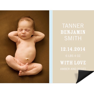 THE GOLDEN TICKET -- BOY PHOTO BIRTH ANNOUNCEMENT, 2in. x 4in. Folded Holiday Card