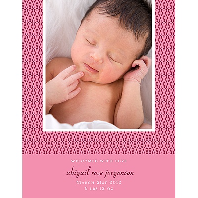 Stylish Swirls in Pink -- Photo Birth Announcement