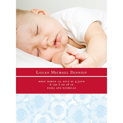 Welcoming Blooms in Blue -- Photo Birth Announcement