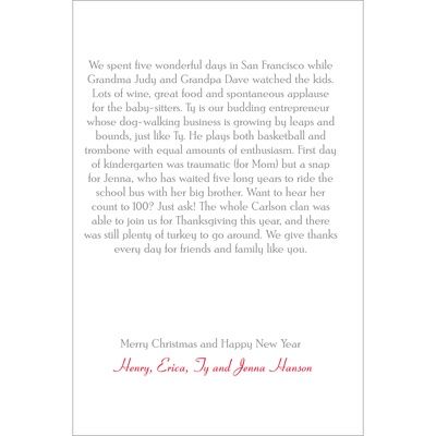 Seasons Greetings -- Vertical Christmas Letter Insert