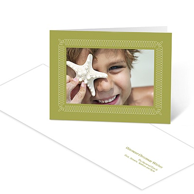 THE GOLDEN TICKET -- BOY PHOTO BIRTH ANNOUNCEMENT, 2in. x 4in. Folded Holiday Card