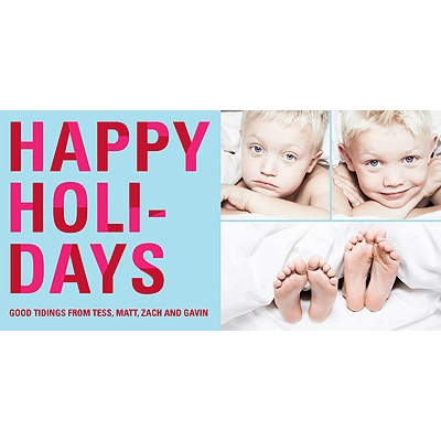 Bold Holiday Lettering in Blue -- Holiday Photo Cards