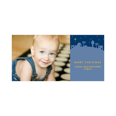 THE GOLDEN TICKET -- BOY PHOTO BIRTH ANNOUNCEMENT, 2in. x 4in. Folded Holiday Card