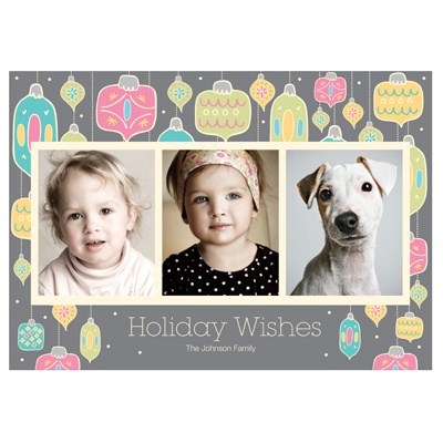 Dangling Ornaments In Grey -- Holiday Photo Cards