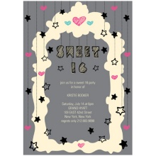 Hanging Hearts and Stars -- Unique Sweet 16 Party Invitations