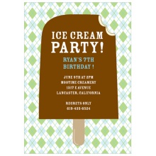 Argyle and Ice Cream in Green -- Cool Kids Birthday Invitations