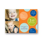 Fun Dots in Orange -- Photo First Birthday Invitations