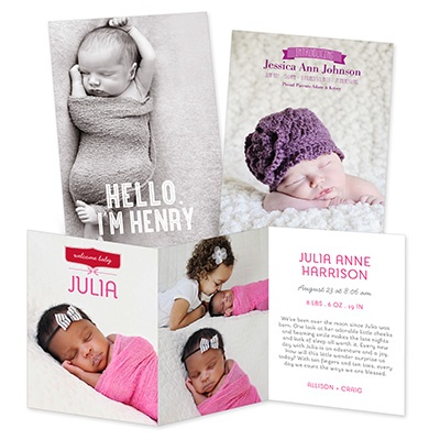 THE GOLDEN TICKET -- BOY PHOTO BIRTH ANNOUNCEMENT, 2in. x 4in. Folded Holiday Card