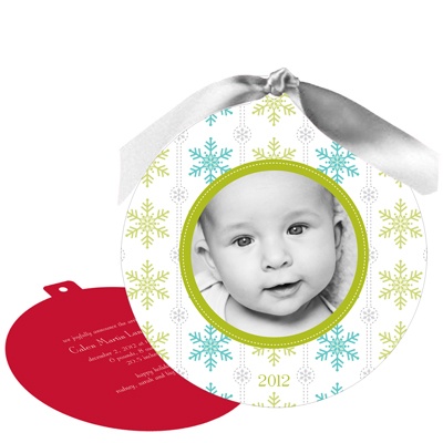 THE GOLDEN TICKET -- BOY PHOTO BIRTH ANNOUNCEMENT, 2in. x 4in. Folded Holiday Card