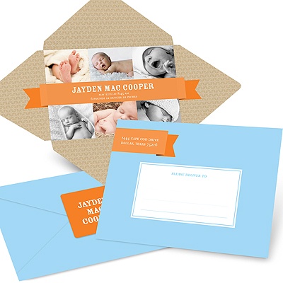 THE GOLDEN TICKET -- BOY PHOTO BIRTH ANNOUNCEMENT, 2in. x 4in. Folded Holiday Card