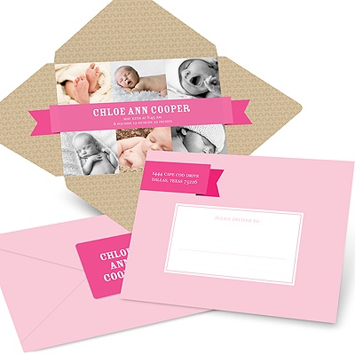 Simply Sweet Self Mailer in Pink -- Photo Baby Announcements