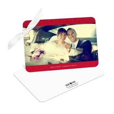 Ribbon Wrapped Damask -- Family Photo Christmas Cards