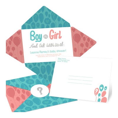 Balloons Bursting with Surprise -- Gender Reveal Baby Shower Invitatio