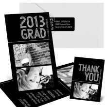 Striped Success -- Vertical Graduation Party Invitation Ensemble