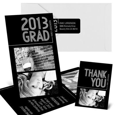 Striped Success -- Vertical Graduation Party Invitation Ensemble