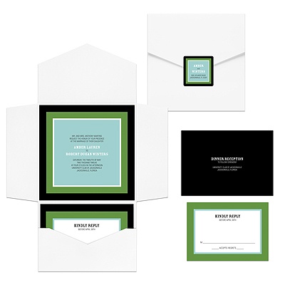 Contemporary Frames in Green -- Pocket Wedding Invitation