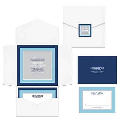 Contemporary Frames in Blue -- Pocket Wedding Invitation