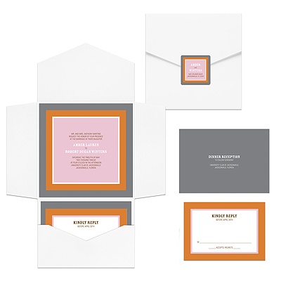 Contemporary Frames in Pink Pocket Wedding Invitation 