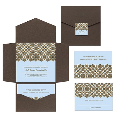 Exquisite Pattern -- Blue Pocket Wedding Invitation