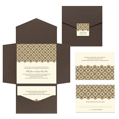 Exquisite Pattern -- Ecru Pocket Wedding Invitation