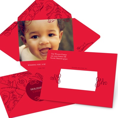 THE GOLDEN TICKET -- BOY PHOTO BIRTH ANNOUNCEMENT, 2in. x 4in. Folded Holiday Card