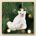 Polar Bear with Cub Glass Ornament