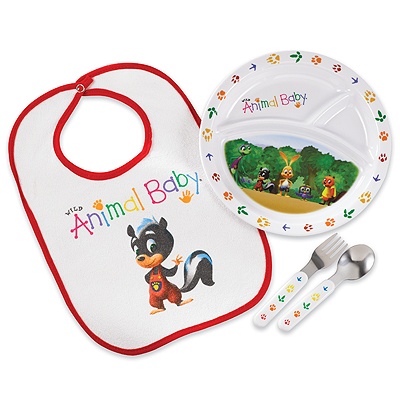 Wild Animal Baby Dish & Bib Set