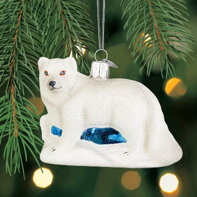 Arctic Fox Glass Ornament