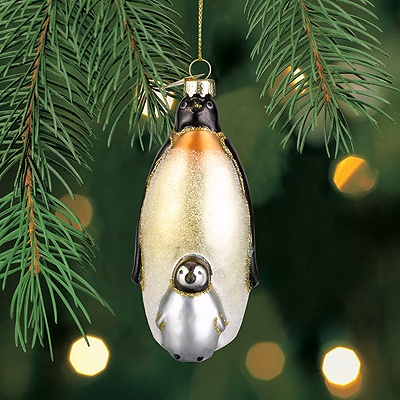 Penguin with Baby Glass Ornament