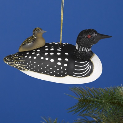Loon and Baby Glass Ornament