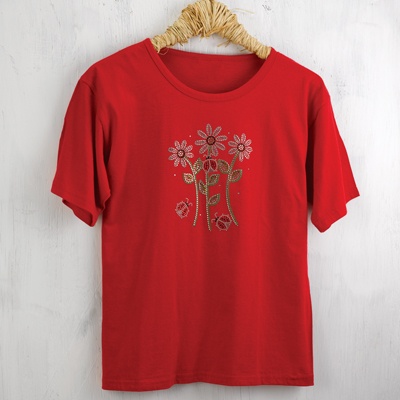 Red Flowers and Ladybugs Tee
