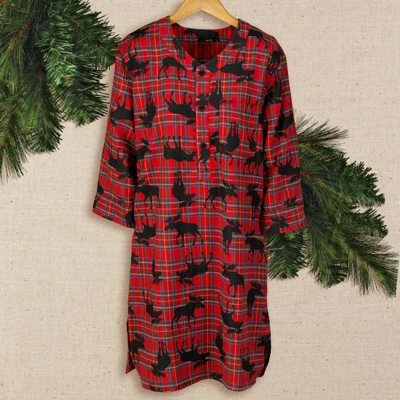 Moose Plaid Flannel Nightshirt