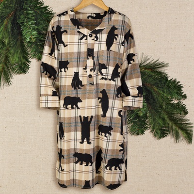 Bear Plaid Flannel Nightshirt