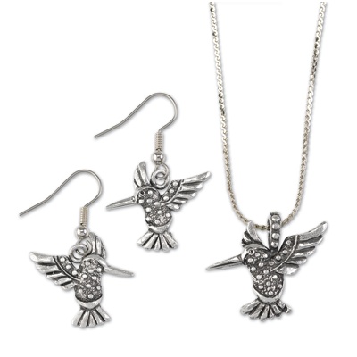Hummingbird Plant a Tree Earrings and Pendant Set