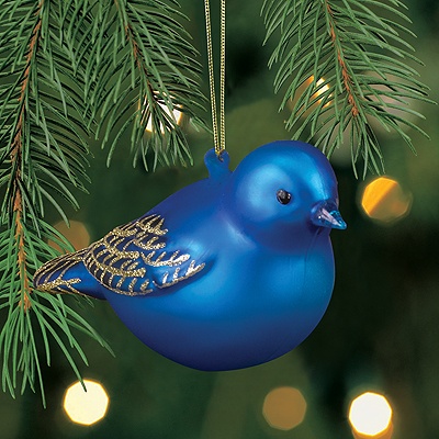 Indigo Bunting Glass Ornament