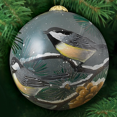 Hautman Brothers Chickadees and Pine Cones Ornament