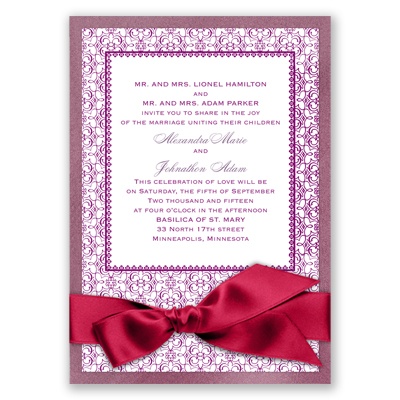 Imperial Byzantine Border - Amethyst Invitation with Ribbon