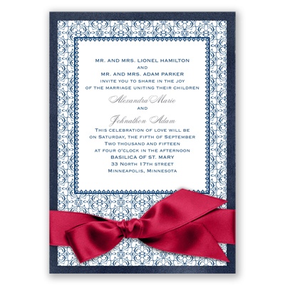 Imperial Byzantine Border - Sapphire Invitation with Ribbon