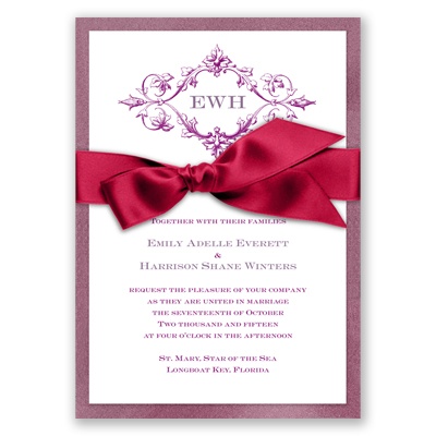 Imperial Deco Monogram - Amethyst Invitation with Ribbon