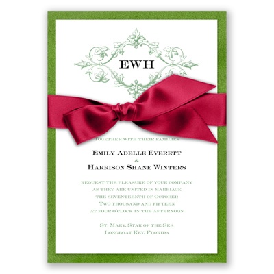Imperial Deco Monogram - Green Topaz Invitation with Ribbon