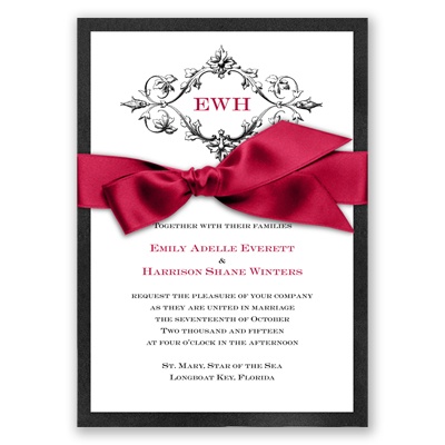 Imperial Deco Monogram - Onyx Invitation with Ribbon