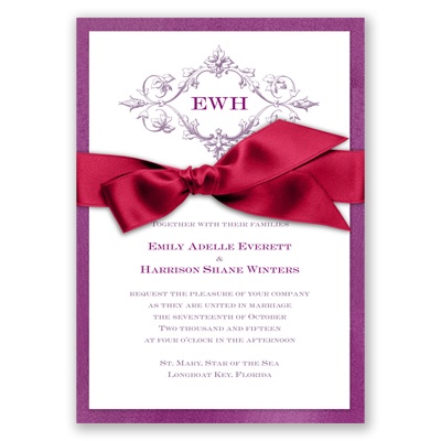 Imperial Deco Monogram - Violet Invitation with Ribbon