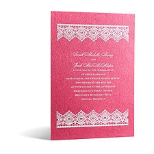 Luminous Lace in Foil Print - Hot Pink Shimmer - Invitation