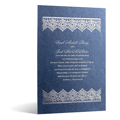 Luminous Lace in Foil Print - Sapphire Shimmer - Invitation