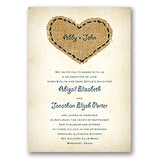Burlap Heart - Peacock - Invitation