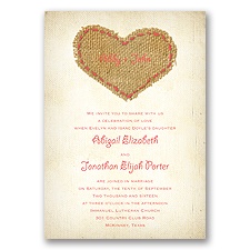 Burlap Heart - Guava - Invitation