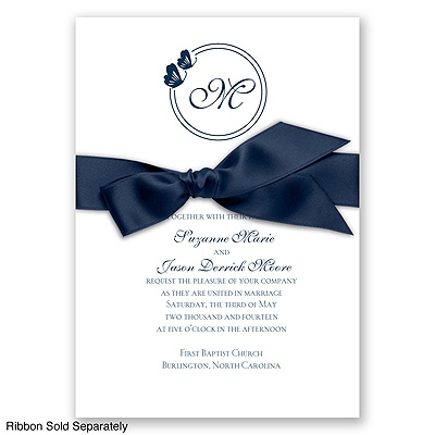 Circle Butterfly Monogram - Peacock - Invitation