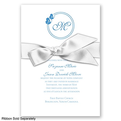 Circle Butterfly Monogram - Cornflower - Invitation